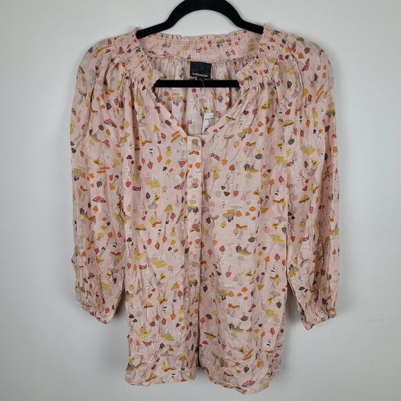 Wallflower Womens Medium Pink Mushroom Print Peasant Blouse NWT Boho Cottagecore - Picture 1 of 6
